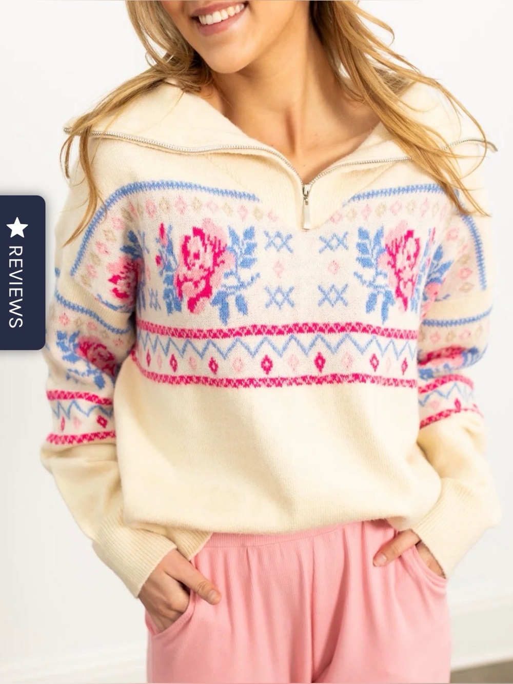 Ivory Pullover with Floral Details GRACE+EMMA 2XL